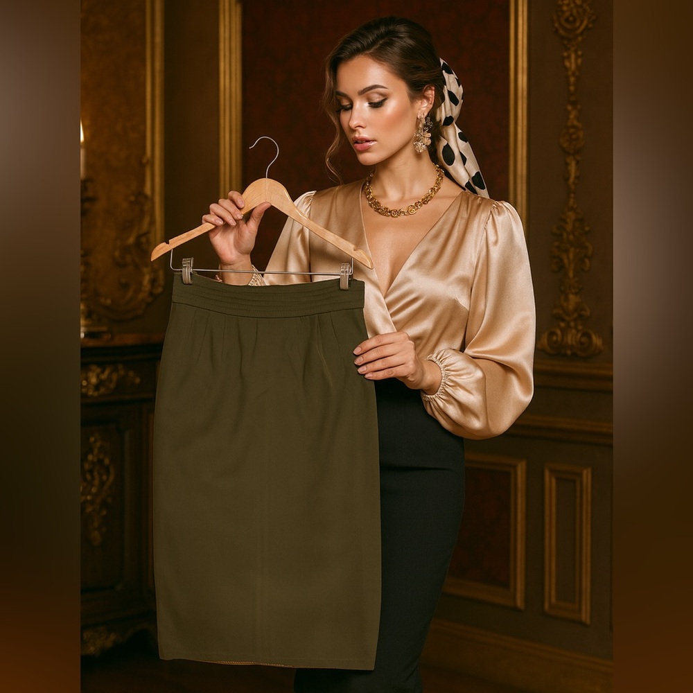 Escada by Margaretha Ley‎ Skirt SZ 10 Olive Green European Luxury Designer